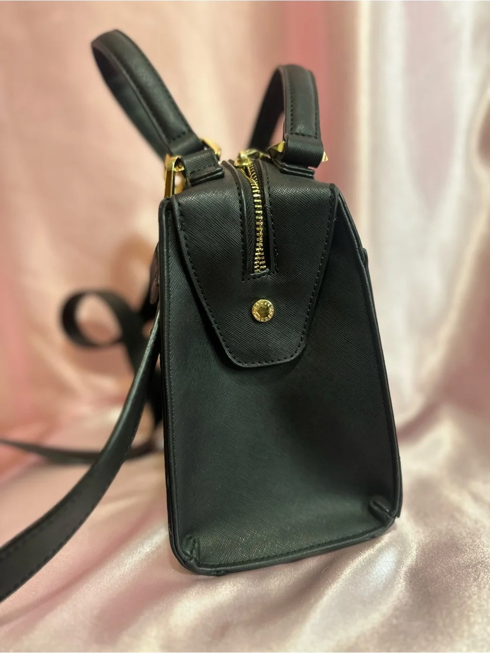 Michael Kors Black Saffiano Top-Handle Satchel with Gold Hardware